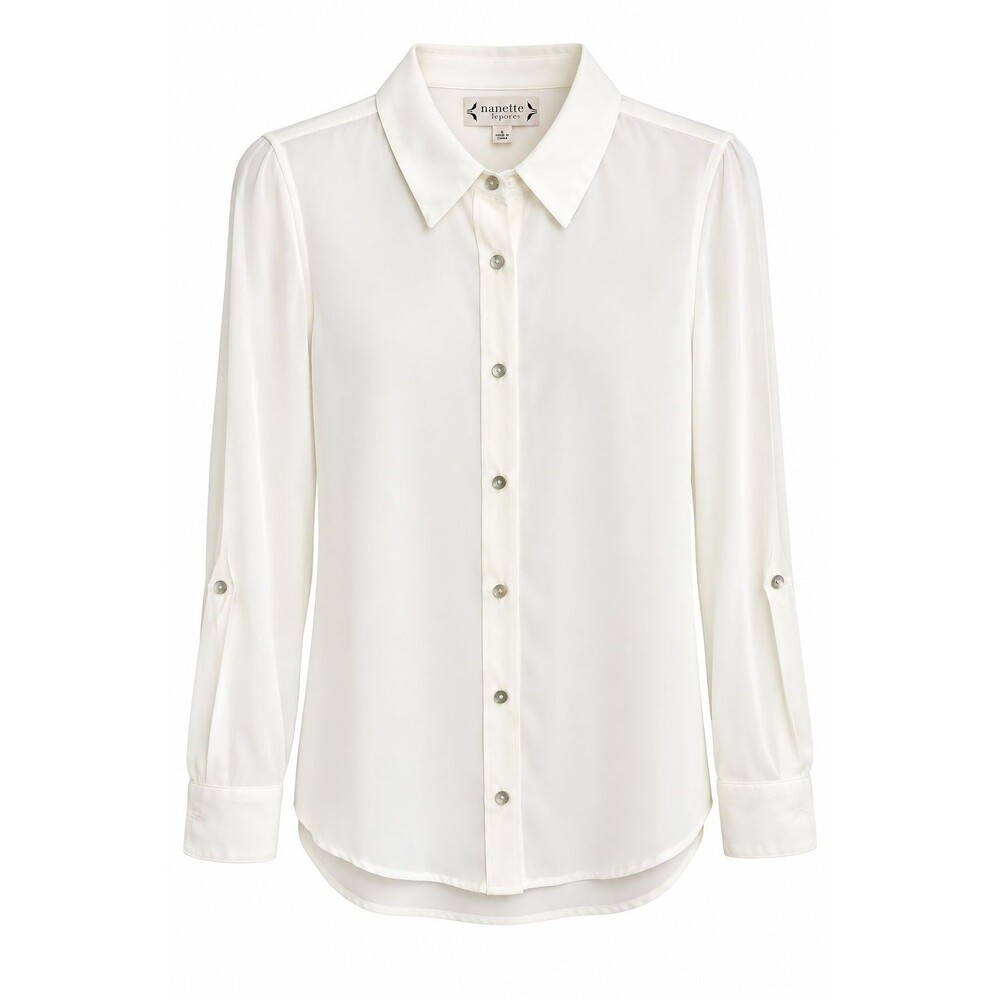 Nanette Lepore Women’s Roll Tab Sleeve Button Front Blouse Shirt Black Small